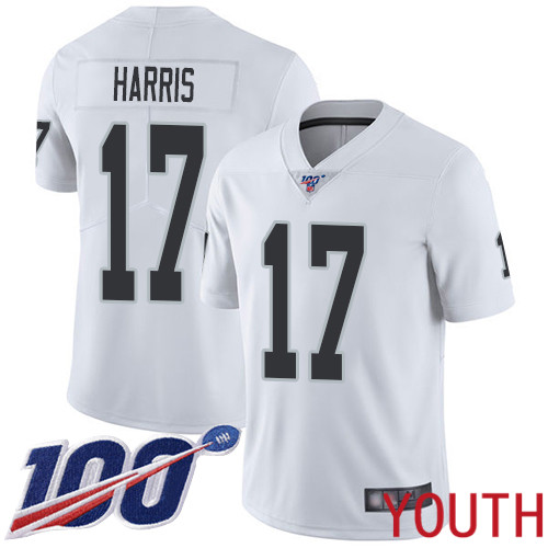 Oakland Raiders Limited White Youth Dwayne Harris Road Jersey NFL Football #17 100th Season Vapor Jersey